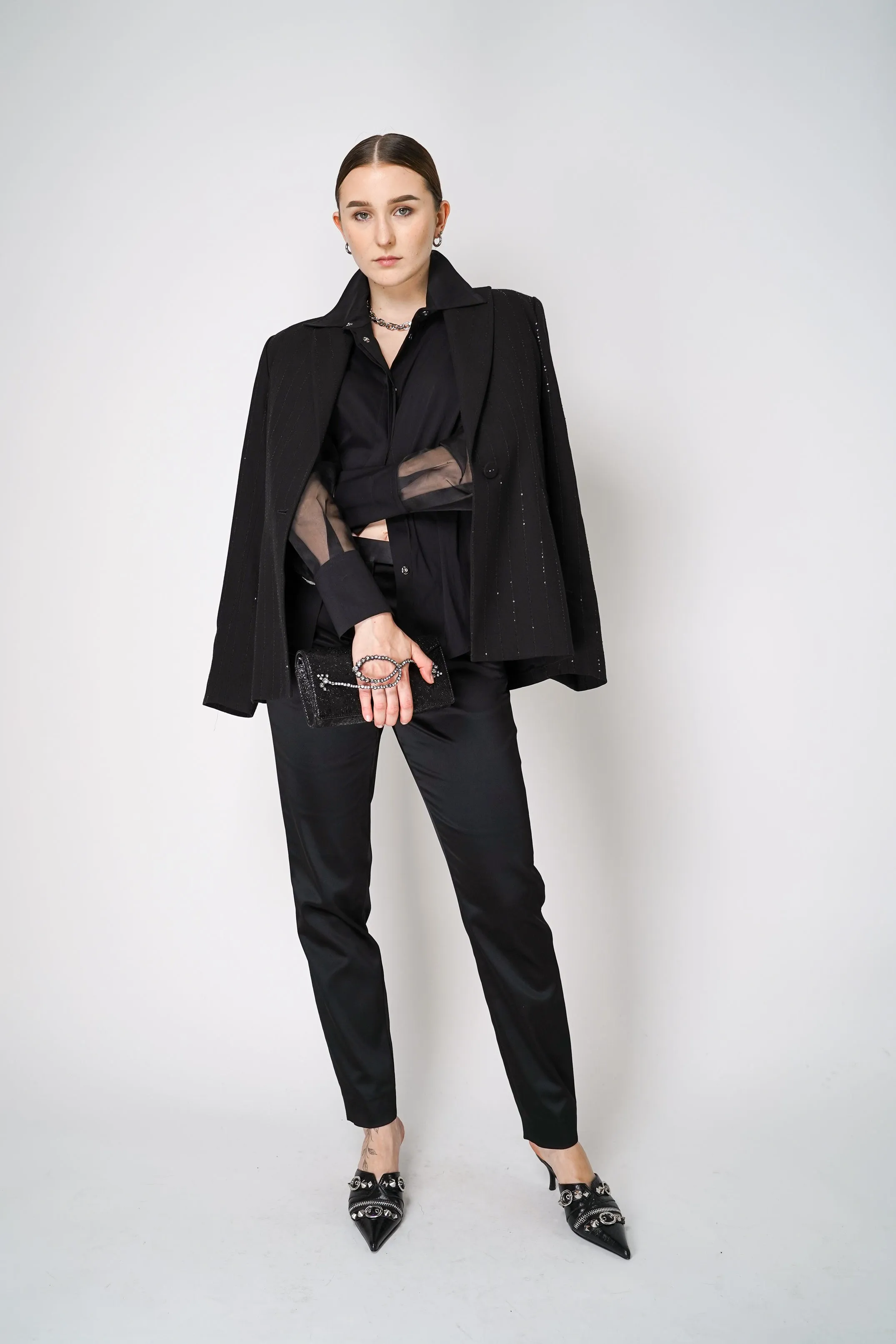 Antonelli Ginestra Sequined Wool Blend Blazer in Black