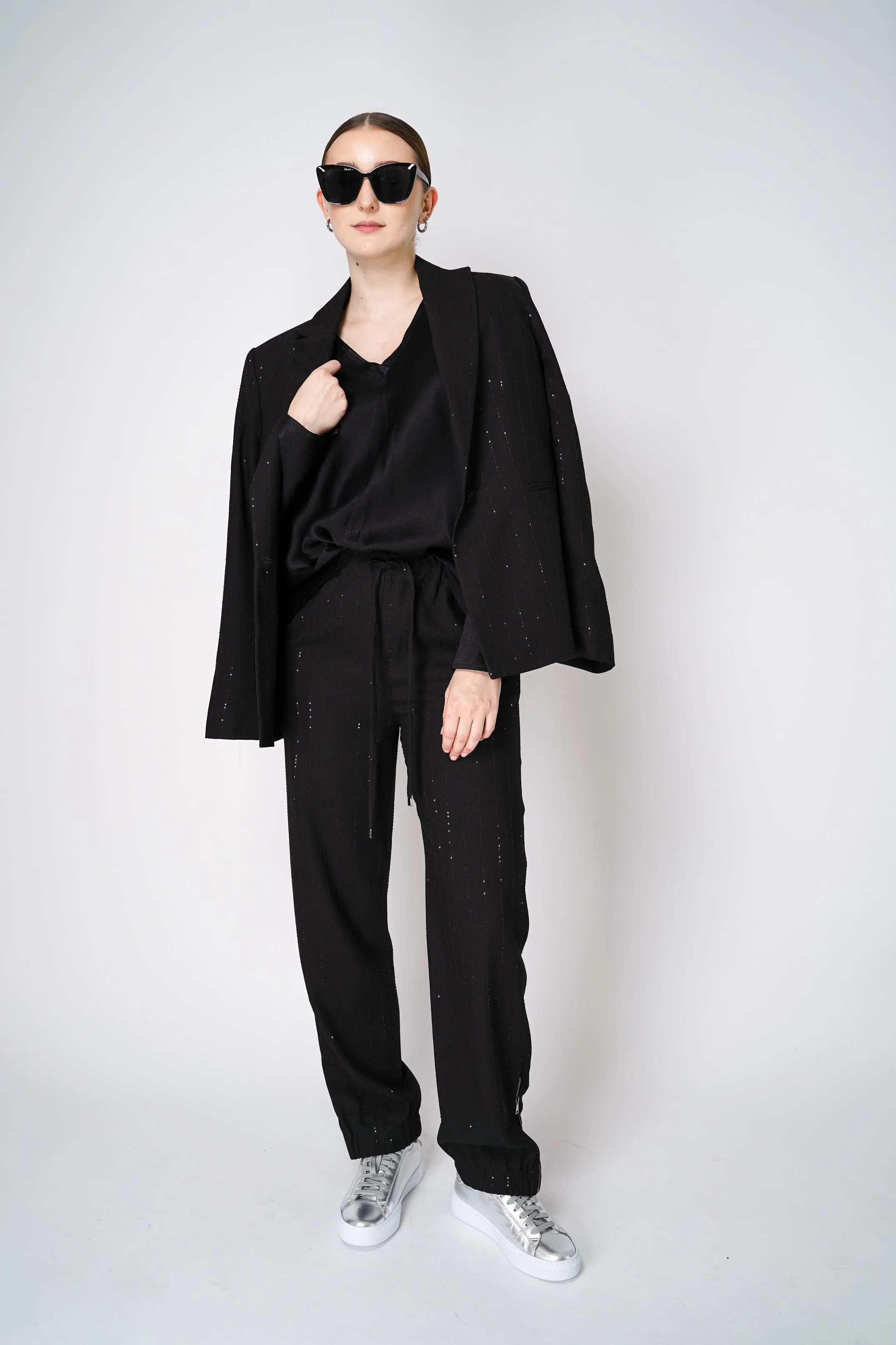 Antonelli Ginestra Sequined Wool Blend Blazer in Black