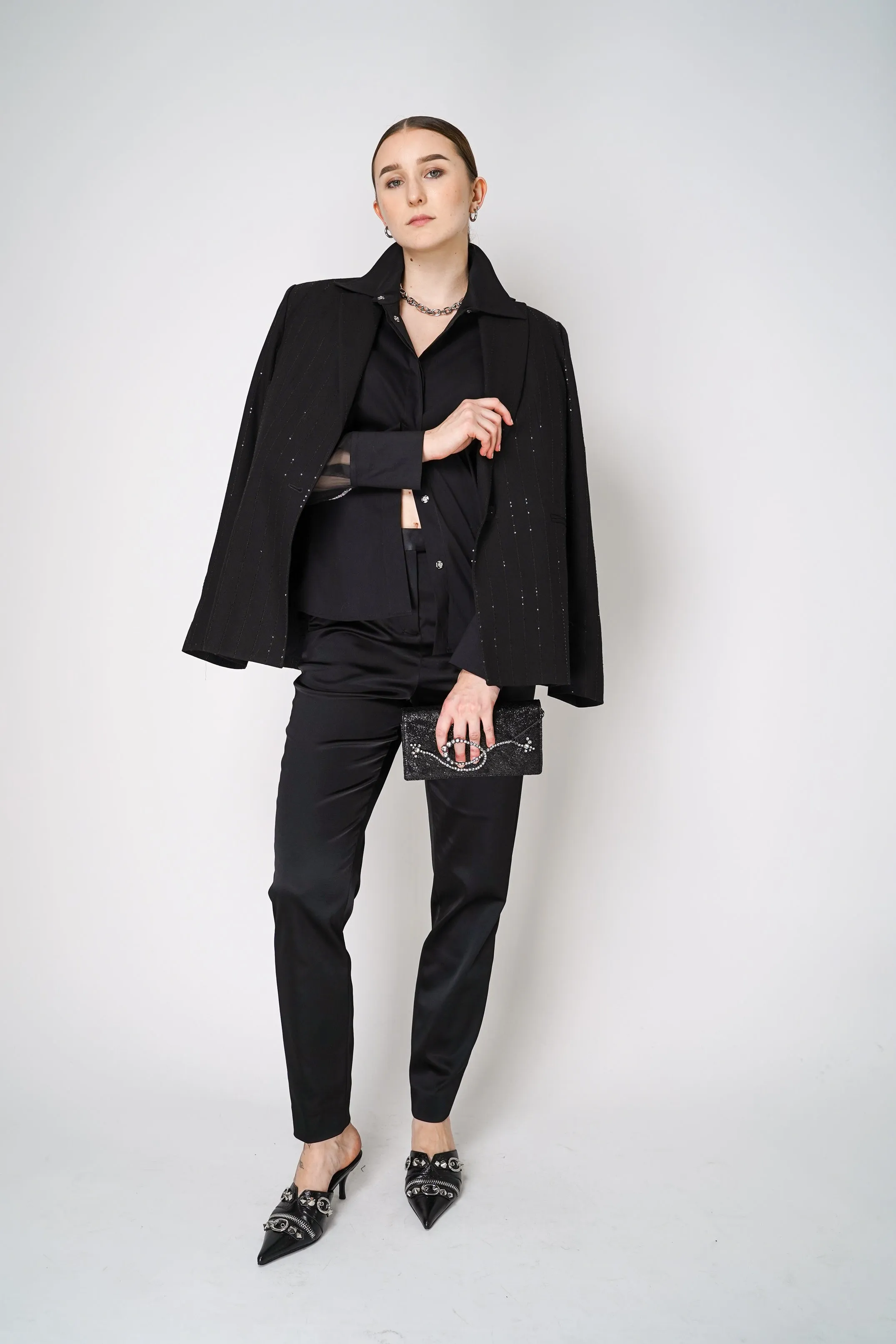 Antonelli Ginestra Sequined Wool Blend Blazer in Black