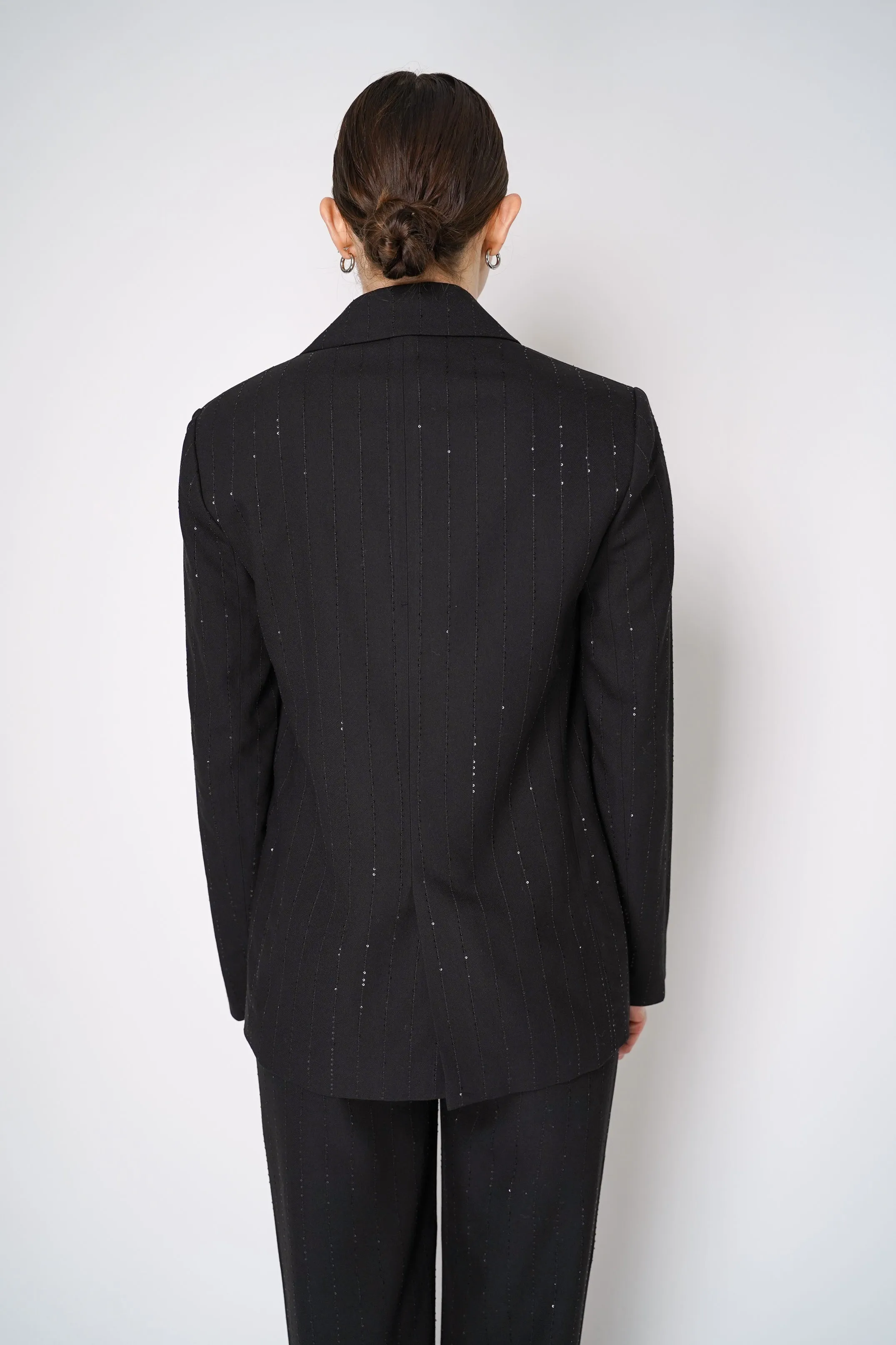 Antonelli Ginestra Sequined Wool Blend Blazer in Black