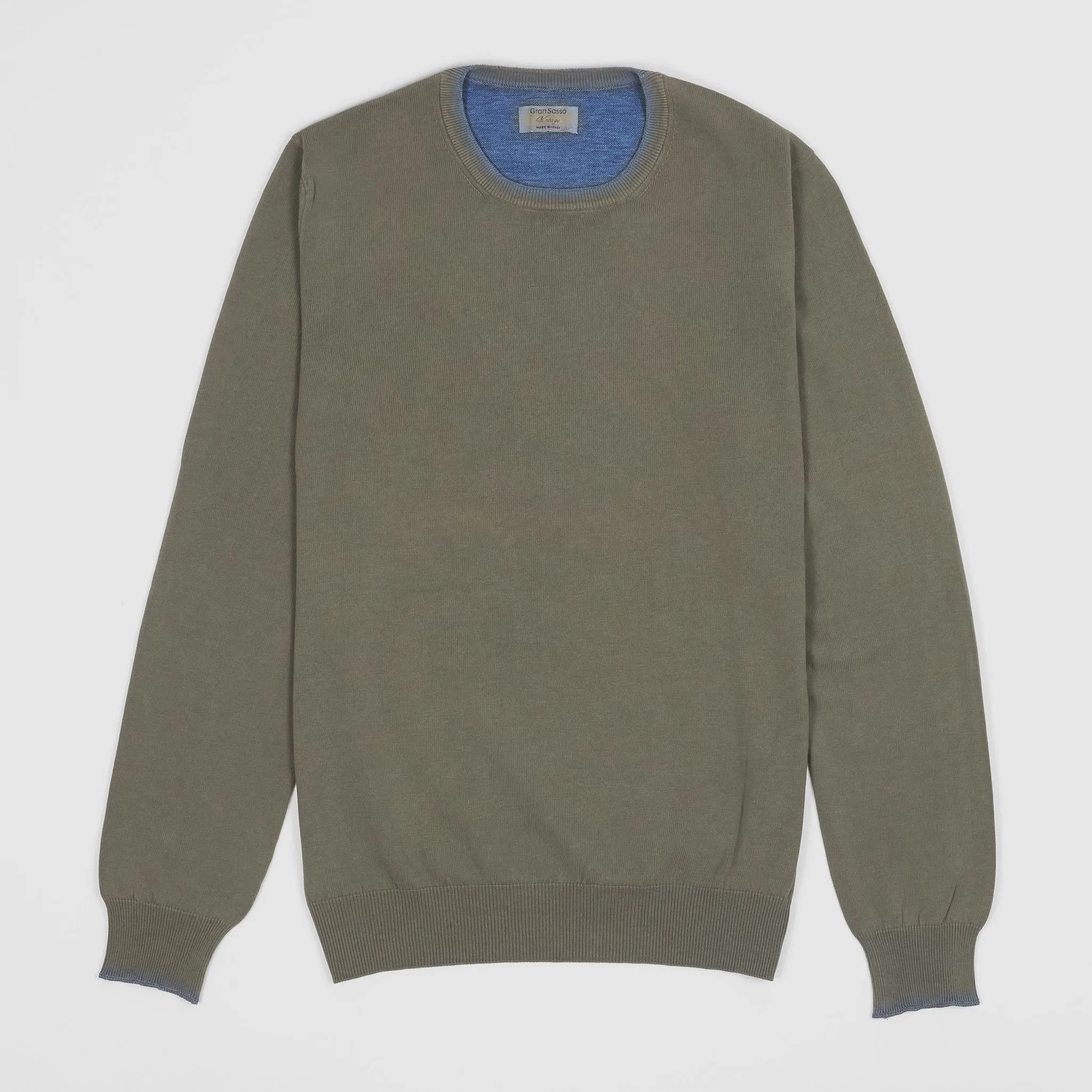Gran Sasso Crew Neck Knitted Cotton Pullover With Elbow Reinforcement