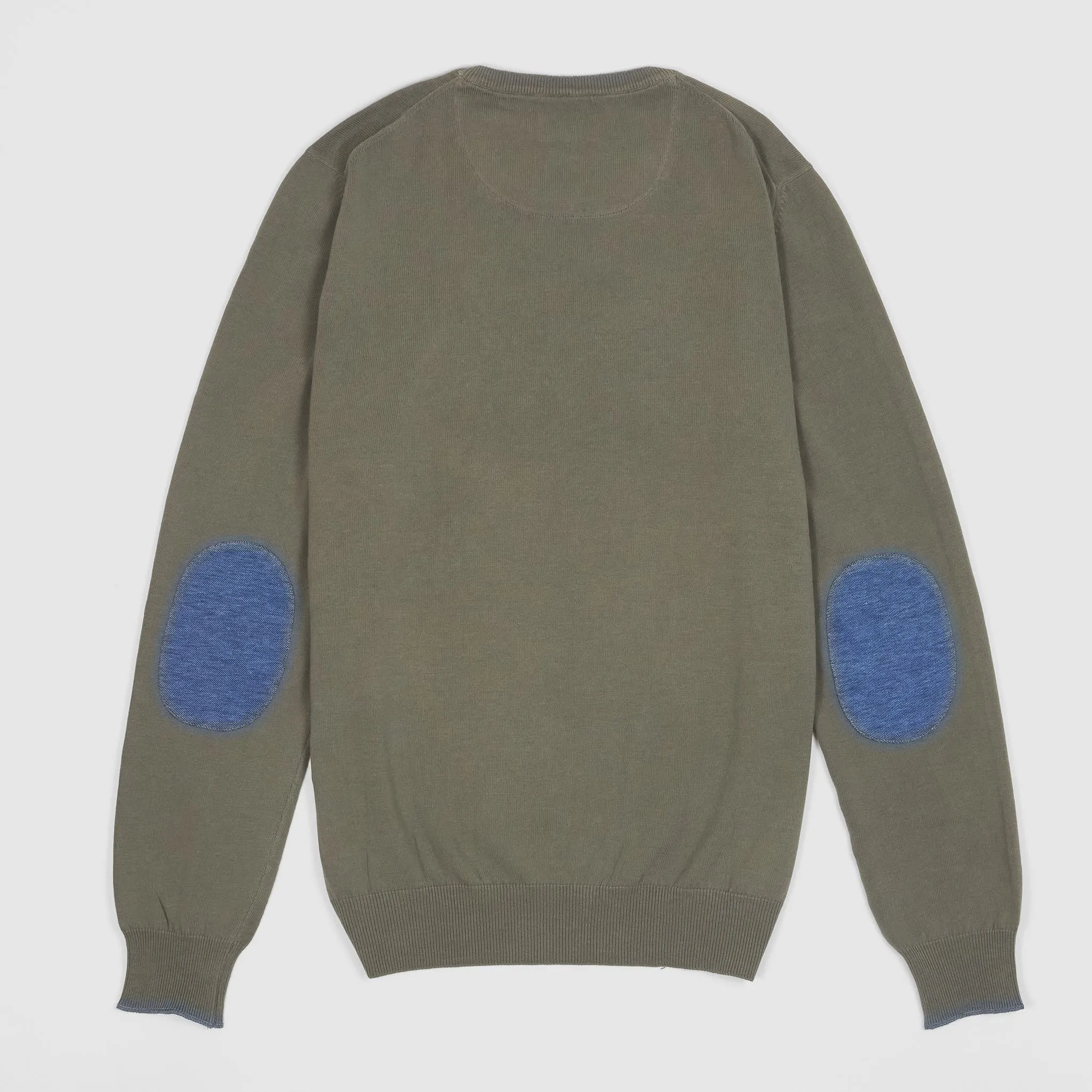 Gran Sasso Crew Neck Knitted Cotton Pullover With Elbow Reinforcement
