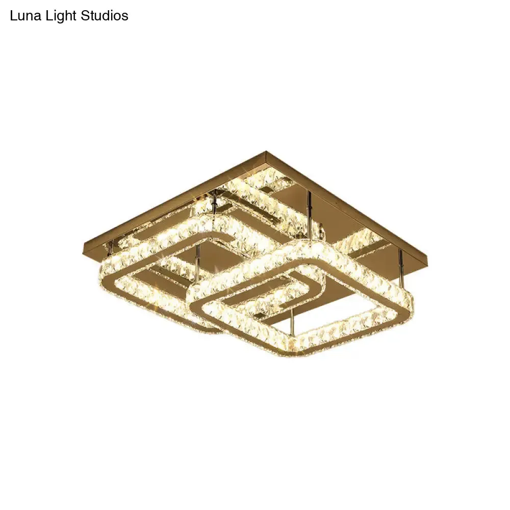 Modern Square Crystal LED Flush Mount Ceiling Light - Chrome Finish | Bedroom Lighting