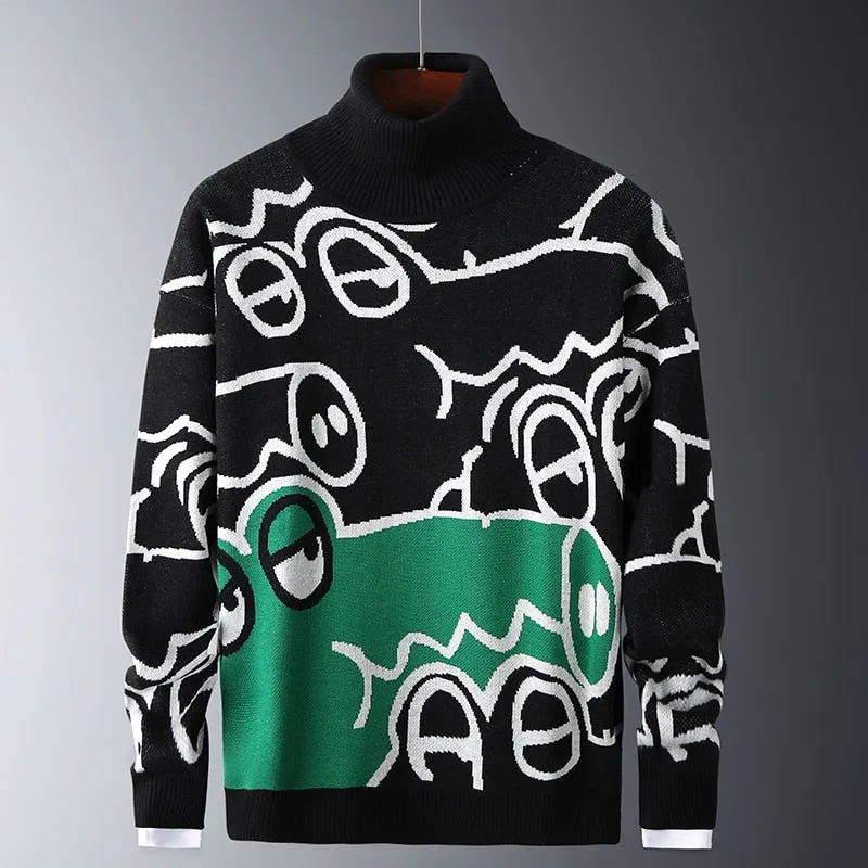 Pattern Round Collar Male Pullovers