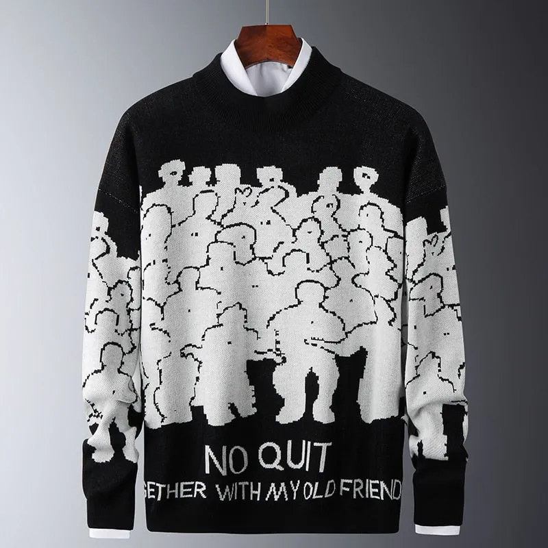 Pattern Round Collar Male Pullovers