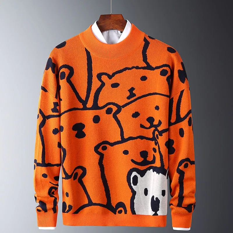 Pattern Round Collar Male Pullovers