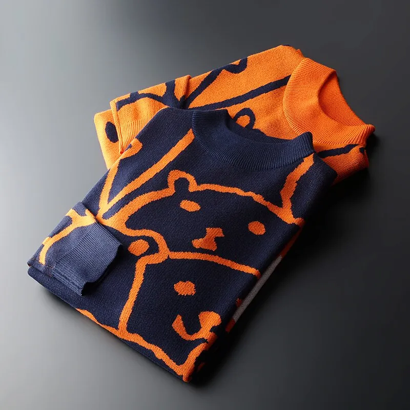 Pattern Round Collar Male Pullovers
