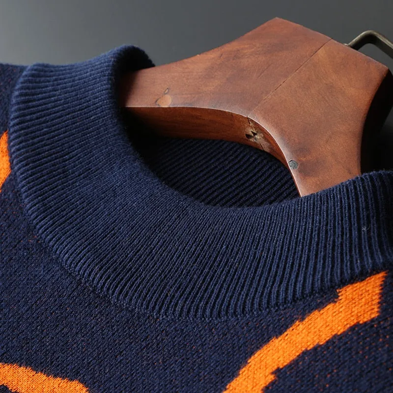 Pattern Round Collar Male Pullovers