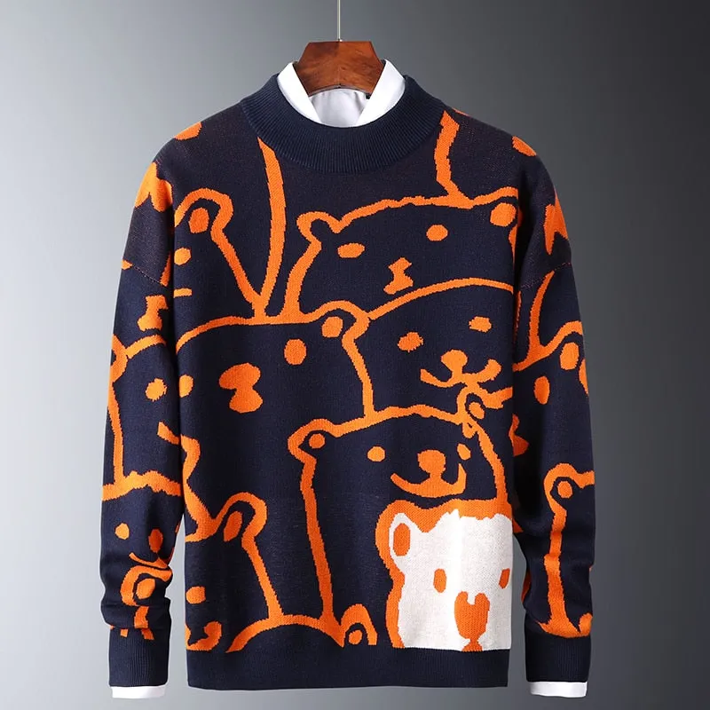 Pattern Round Collar Male Pullovers