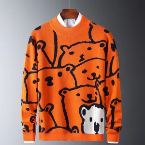 Pattern Round Collar Male Pullovers
