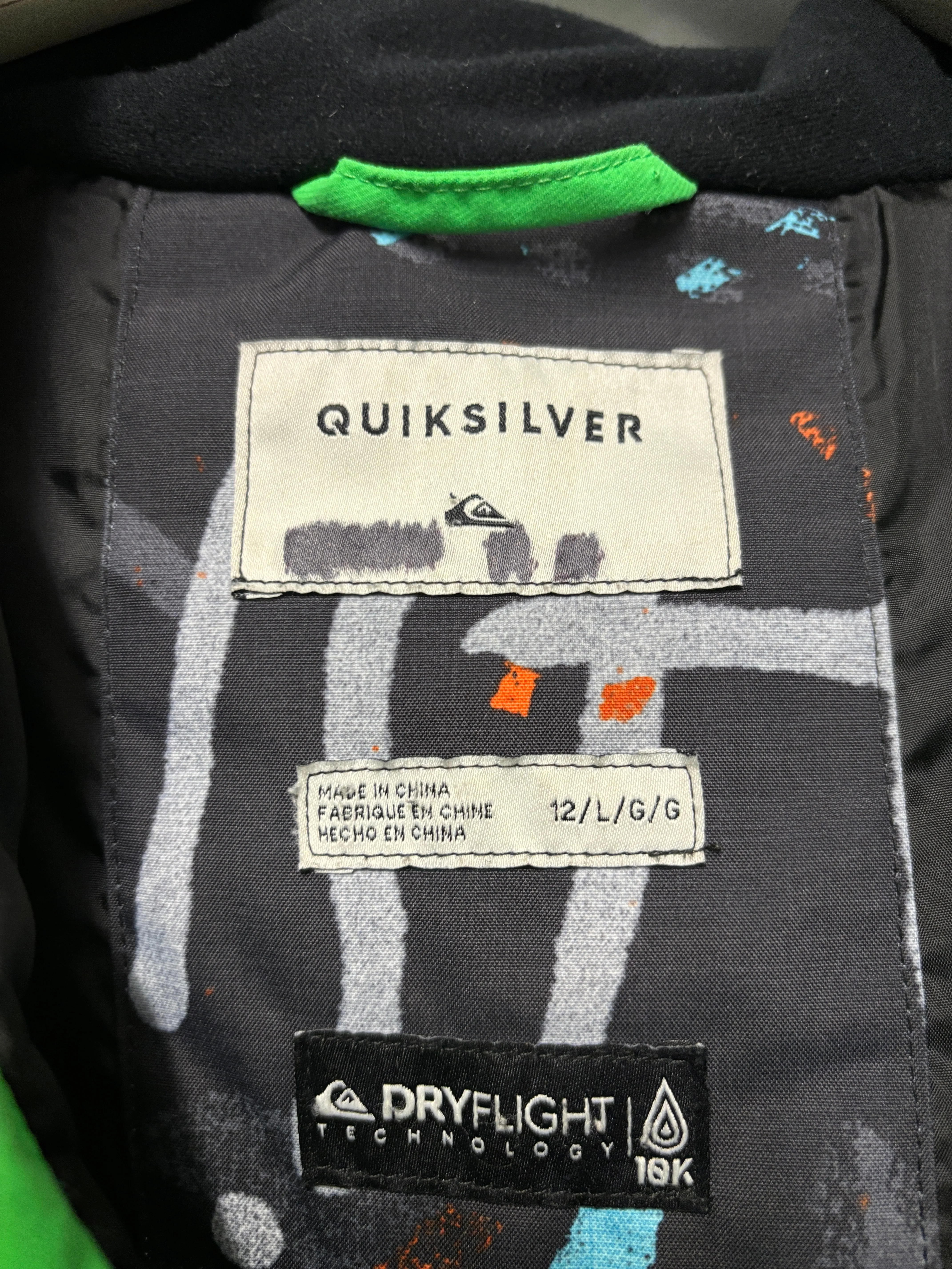 Quicksilver Green, Black and Orange Ski Jacket 12/ Large