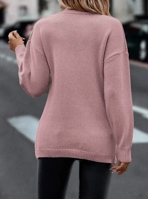 V-neck Knitted Off Shoulder Pullovers Cross Jacquard Sweater