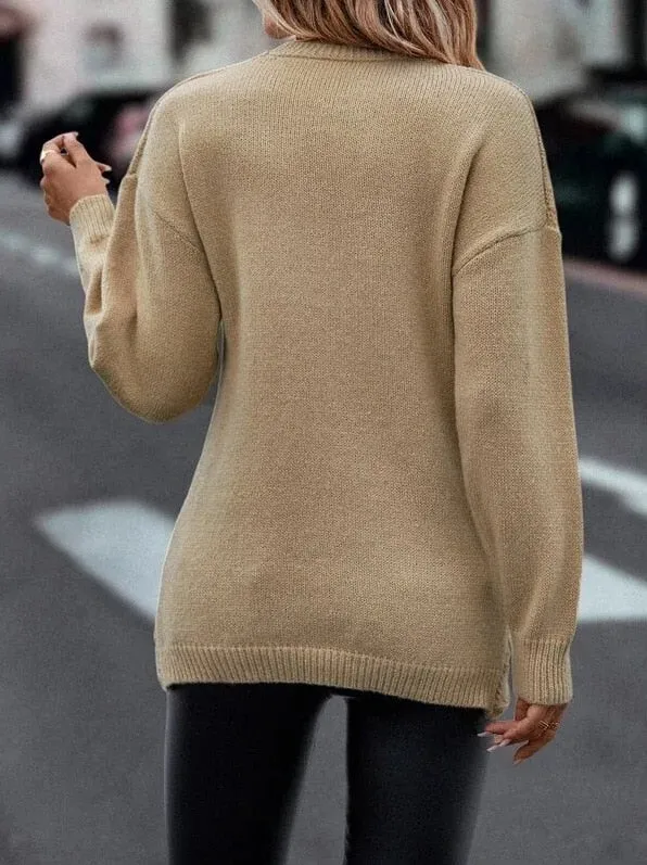 V-neck Knitted Off Shoulder Pullovers Cross Jacquard Sweater