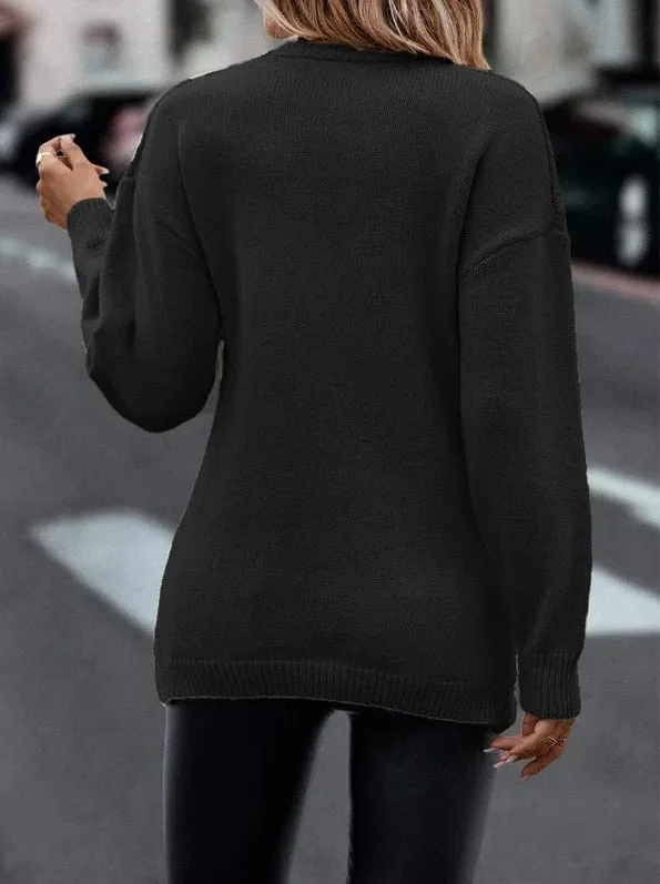 V-neck Knitted Off Shoulder Pullovers Cross Jacquard Sweater